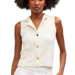 Madewell Mixed- Button Ribbed Polo Tank Cream Cotton/ Recycled Poly Size Medium